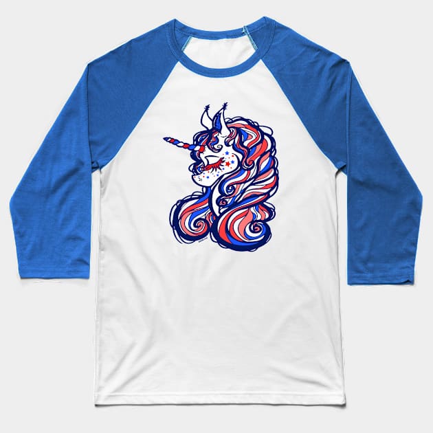 Star Spangled Unicorn Baseball T-Shirt by Jan Grackle